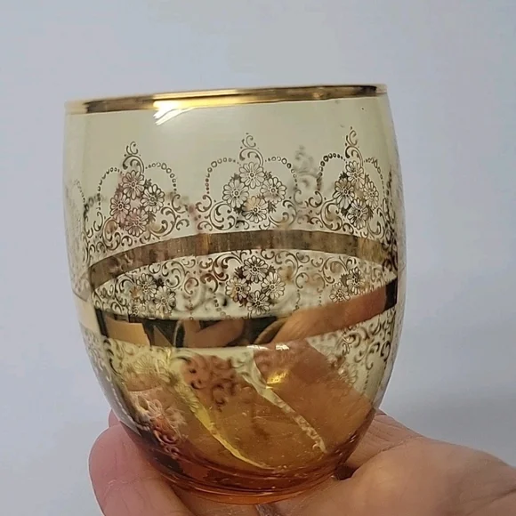 Murano Italy 24 Kt Gold Floral Glass Decanter & 6 Matching Glasses - Picture 3 of 16